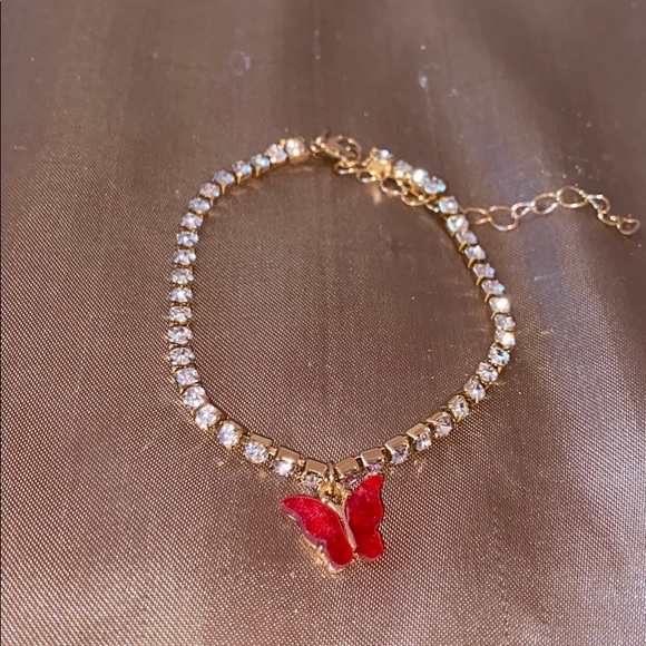 Jewelry - Red butterfly rhinestone anklet